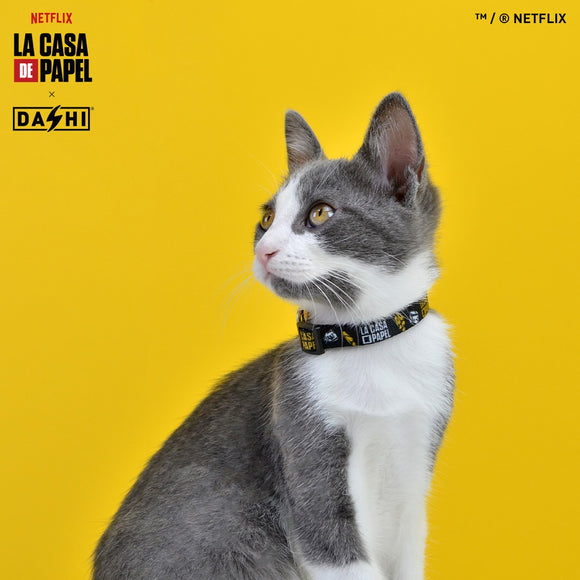 Dashi La Casa De Papel Golden Cat Collar – Black Adjustable Collar with Money Heist Theme