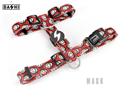 Dashi La Casa De Papel Mask Back Harness – Adjustable Guard Dog Harness, Red and Black, Medium