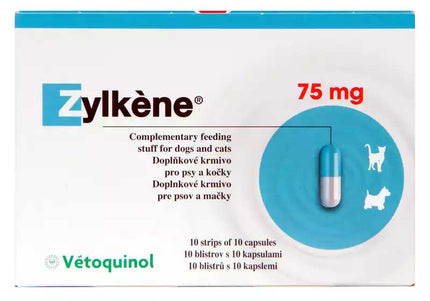 Vetoquinol Zylkene Calming Supplement Capsules 75mg – Natural Stress Relief, 10 Count