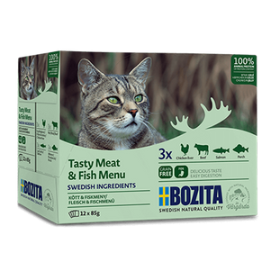 Bozita Wet Cat Food – Meat and Fish Pieces in Jelly, Bulk Sachet Pack, 12 Count