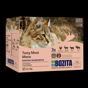 Bozita Wet Cat Food Meat Chunks in Jelly Mix – Bulk Sachet Pack, 12 Pieces