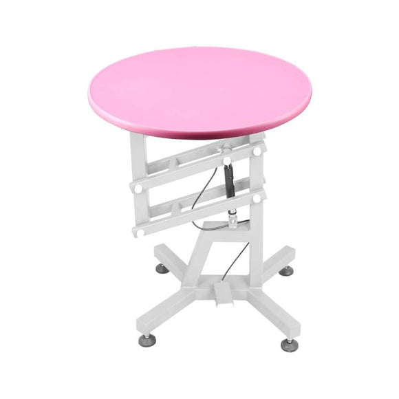 Shernbao Round Grooming Table – Pneumatic Lift, 60cm Diameter, Pink Non-Slip Top