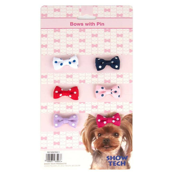 Show Tech Polka Dot Grooming Bows – Colorful Clip-On Decorative Set, 6 Pieces