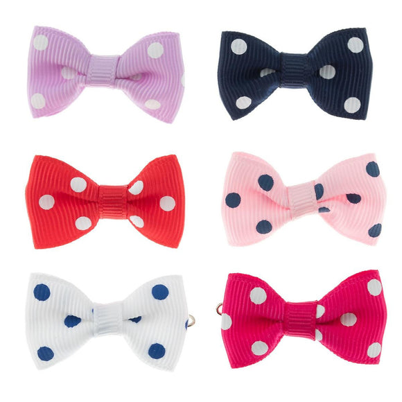 Show Tech Polka Dot Grooming Bows – Colorful Clip-On Decorative Set, 6 Pieces