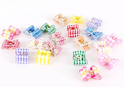 Show Tech Fancy Tartan Grooming Bows – Elastic Band, Colorful 36 Piece Set