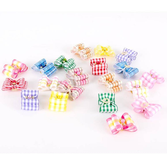 Show Tech Fancy Tartan Grooming Bows – Elastic Band, Colorful 36 Piece Set