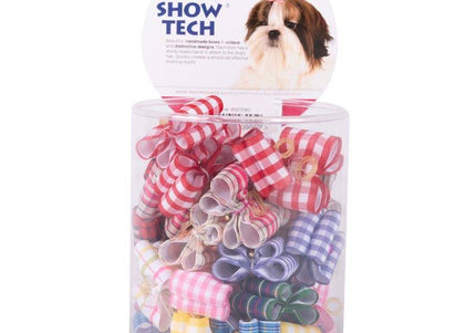 Show Tech Fancy Tartan Grooming Bows – Elastic Band, Colorful 36 Piece Set