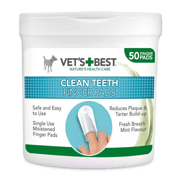 Vet's Best Finger Dental Cleaners – Soft Disposable Wipes, 50 Pack, Fast-Acting Oral Care