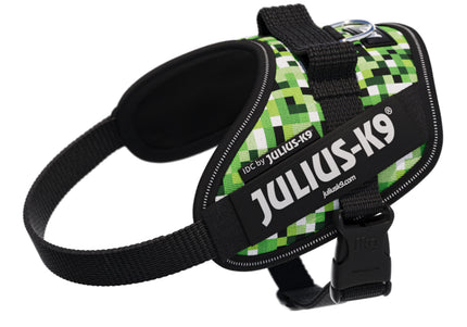 Julius-K9 IDC Powerharness Pixelfield – Reflective Green Pixel Dog Harness, Adjustable Fit