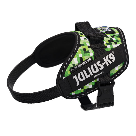 Julius-K9 IDC Powerharness Pixelfield – Reflective Green Pixel Dog Harness, Adjustable Fit