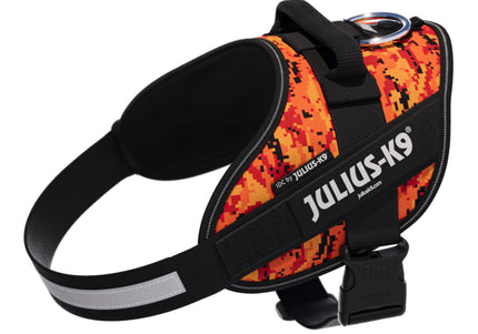 Julius-K9 IDC Powerharness Pixeljuice – Reflective Dog Harness with Orange Pixel Design, Size 2