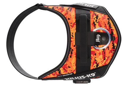 Julius-K9 IDC Powerharness Pixeljuice – Reflective Dog Harness with Orange Pixel Design, Size 2