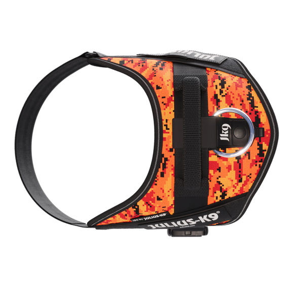 Julius-K9 IDC Powerharness Pixeljuice – Reflective Dog Harness with Orange Pixel Design, Size 2