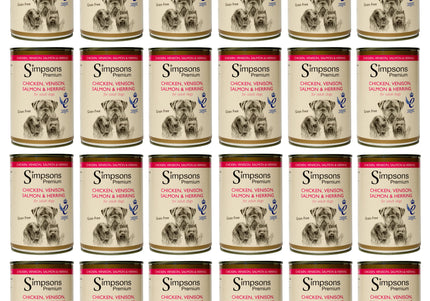 Simpsons Premium Wet Dog Food – Chicken, Venison, Salmon, Herring, Grain-Free, 24x400g