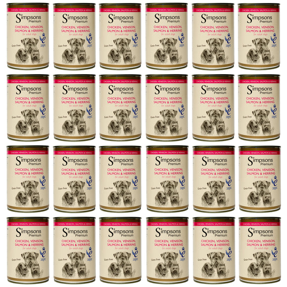 Simpsons Premium Wet Dog Food – Chicken, Venison, Salmon, Herring, Grain-Free, 24x400g