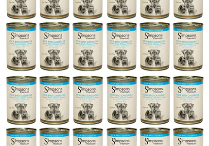Simpsons Premium Four Bird Casserole Wet Dog Food – Grain-Free Poultry and Vegetable Recipe, 24x400g