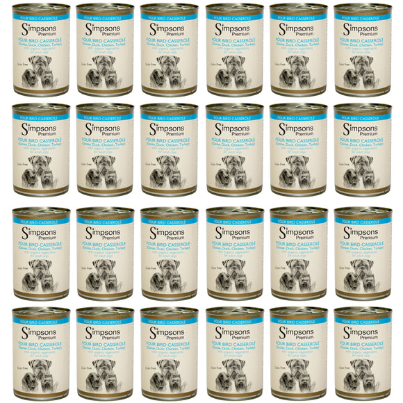 Simpsons Premium Four Bird Casserole Wet Dog Food – Grain-Free Poultry and Vegetable Recipe, 24x400g
