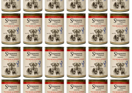 Simpsons Premium Wild Boar & Ostrich Casserole – Grain-Free Wet Food with Organic Vegetables, 24x400g