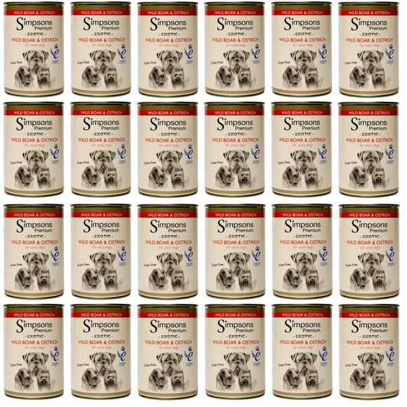 Simpsons Premium Wild Boar & Ostrich Casserole – Grain-Free Wet Food with Organic Vegetables, 24x400g