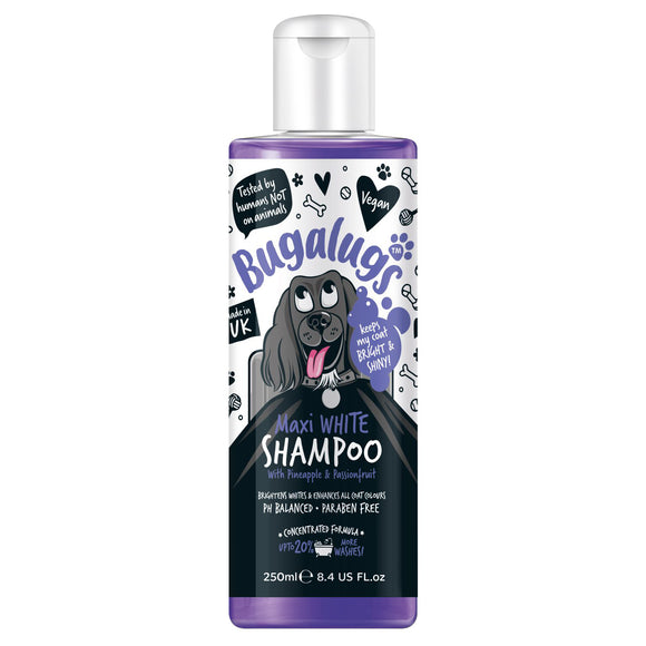 Bugalugs Maxi White Shampoo – Color-Enhancing Formula, Brightens White Coats, 250ml