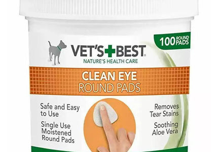Vet's Best Clean Eye Round Pads – Gentle Eye Hygiene Wipes, 100 Count Pack