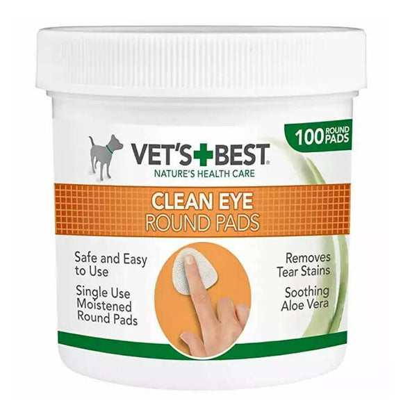 Vet's Best Clean Eye Round Pads – Gentle Eye Hygiene Wipes, 100 Count Pack