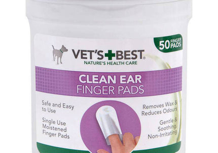 Vet's Best Clean Ear Finger Pads – Gentle Disposable Wipes, 50 Count, Fast-Acting Formula