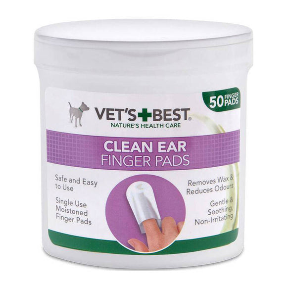 Vet's Best Clean Ear Finger Pads – Gentle Disposable Wipes, 50 Count, Fast-Acting Formula