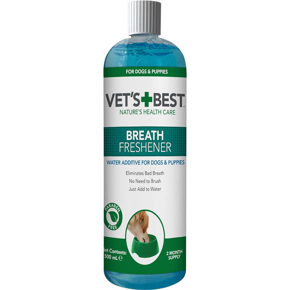 Vet's Best Breath Freshener 500ml – Liquid Water Additive, Promotes Oral Hygiene and Freshens Breath