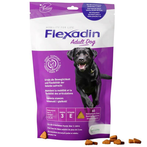 Vetoquinol Flexadin Adult Dog Joint Support Bites – 60 Chews, Advanced Mobility Formula