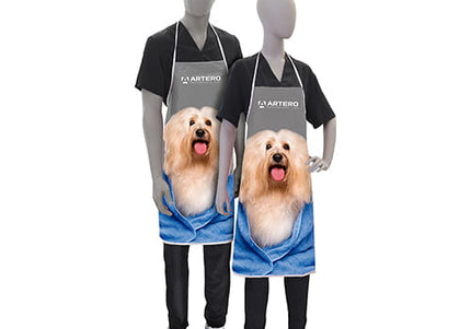 Artero Waterproof Grooming Apron – Protective Gray-Blue Design with Dog Motif