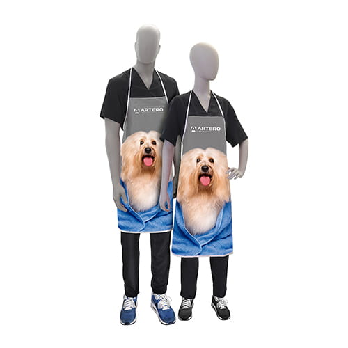 Artero Waterproof Grooming Apron – Protective Gray-Blue Design with Dog Motif