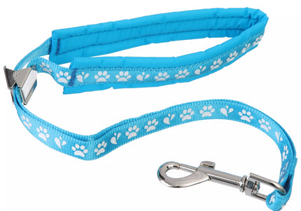 Groom Professional Audie Nylon Grooming Leash – Blue Paw Print, Lined, 42cm Durable Design