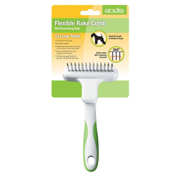 Andis Transverse Grooming Rake Comb – 13 Rotating Teeth, Tangle-Reducing Design