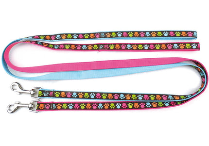 Record Zampine Leash Turquoise – Colorful Paw Print Dog Leash, 1.6cm x 120cm, Durable Design