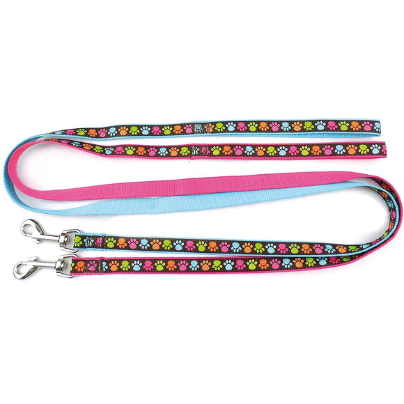 Record Zampine Leash Turquoise – Colorful Paw Print Dog Leash, 1.6cm x 120cm, Durable Design