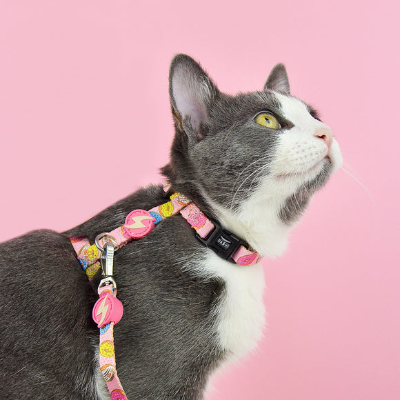 Dashi Donut Cat Harness and Leash Set – Adjustable Comfort Fit with Fun Donut Pattern