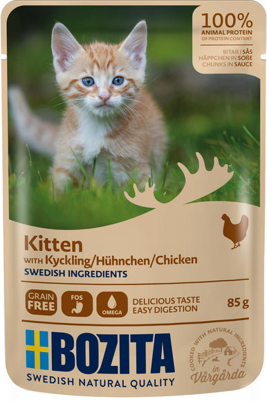Bozita Kitten Chicken Pieces in Sauce – Tender Wet Food, 85g Sachet, High Protein