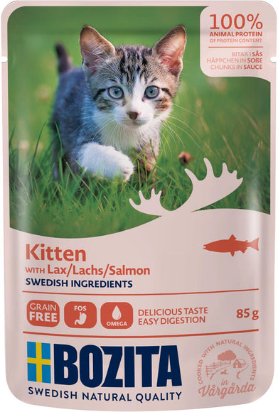 Bozita Kitten Wet Cat Food – Salmon Chunks in Sauce, 85g Sachet, Nutritious Formula