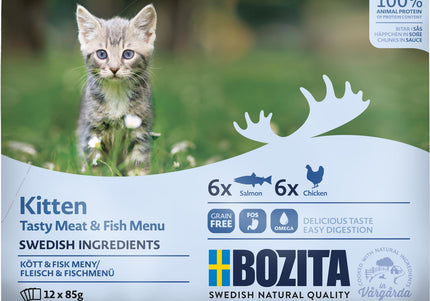 Bozita Kitten Wet Cat Food – Meat and Fish Chunks in Sauce, 85g Sachets, Pack of 12