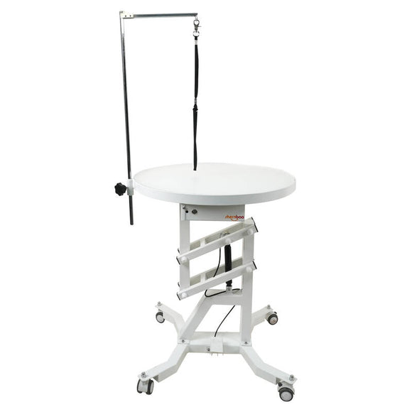 Shernbao LED Airlift Grooming Table – Pneumatic Lift, Swivel Round Top, 60cm White