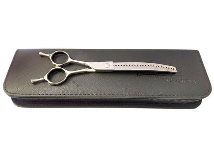 Easy Cut Professional Curved Grooming Scissors – 7" Half-Length, 24 Teeth, Left-Handed Design