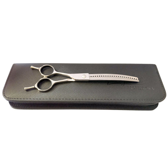 Easy Cut Professional Curved Grooming Scissors – 7" Half-Length, 24 Teeth, Left-Handed Design