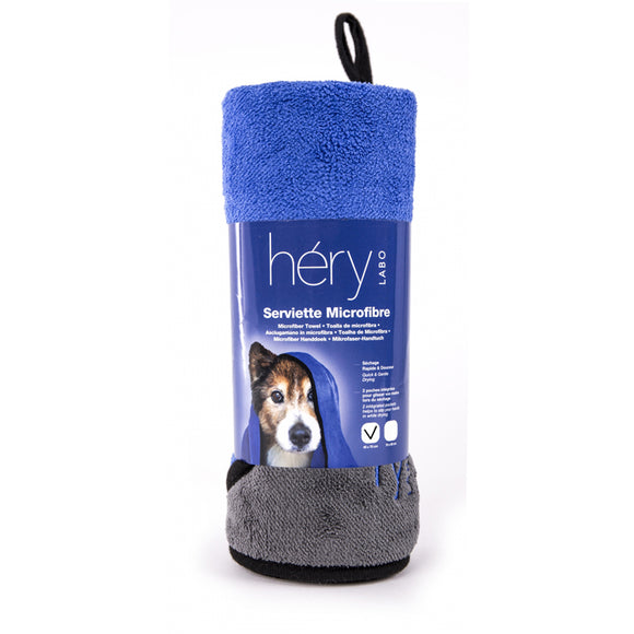 Hery Microfiber Grooming Towel – Blue, 45x70cm, Quick-Dry with Handy Pockets