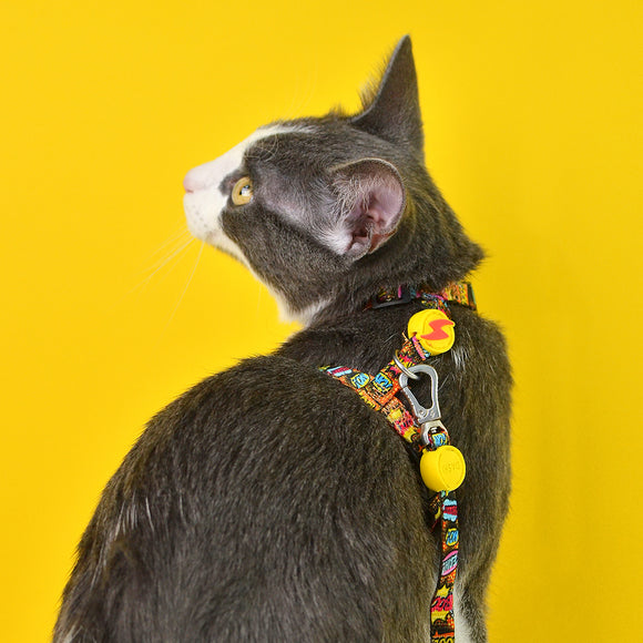 Dashi Boom Cat Harness and Leash Set – Comic Pattern, Comfortable Adjustable Design