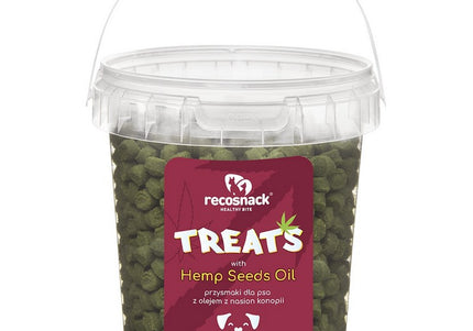 RecoSnack Hemp Snacks – Natural Dog Treats with Hemp Seed Oil, 500g Resealable Bucket