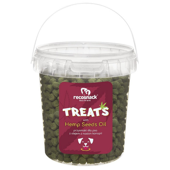 RecoSnack Hemp Snacks – Natural Dog Treats with Hemp Seed Oil, 500g Resealable Bucket