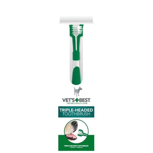 Vet's Best Triple Head Toothbrush – Innovative Three-Head Design, Thorough Cleaning Action