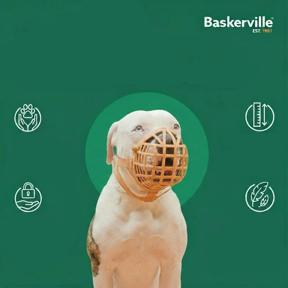 Baskerville Wide Fit Classic Muzzle – Comfortable Breathable Design for Short, Broad Snouts