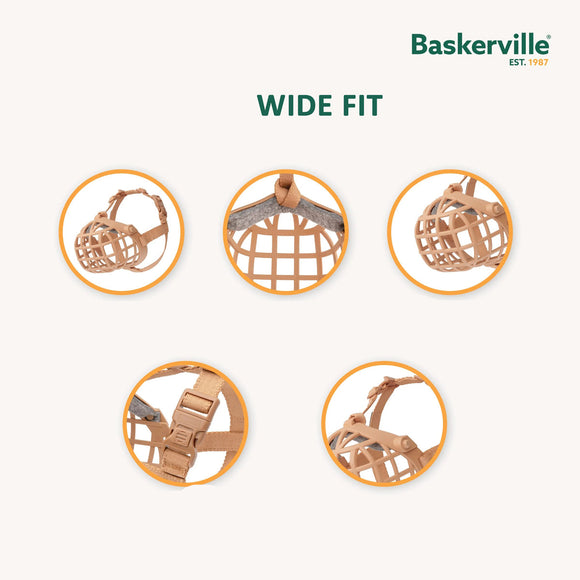 Baskerville Wide Fit Classic Muzzle – Comfortable Breathable Design for Short, Broad Snouts